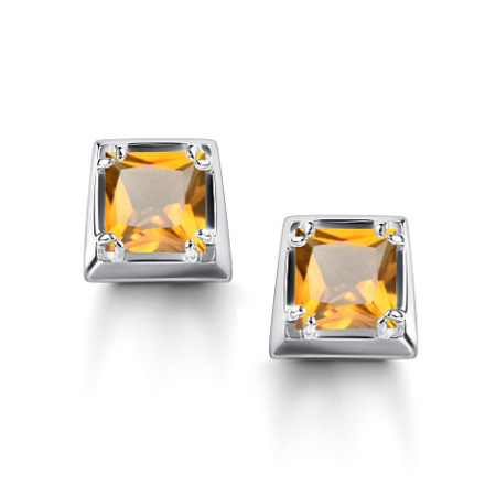 Серьги-пусеты из серебра с цитрином