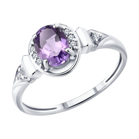 Кольцо из серебра с аметистом и фианитами