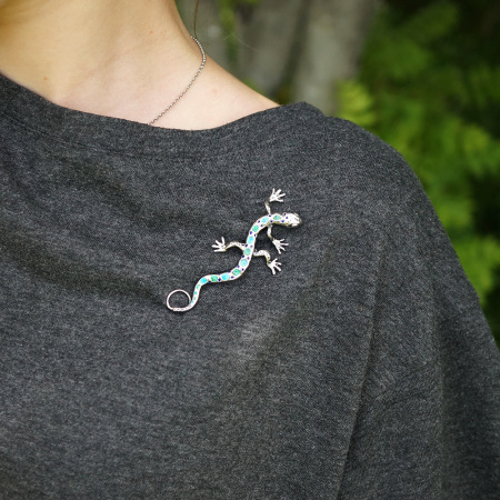 Серебряная брошь с эмалью «Ящерица»