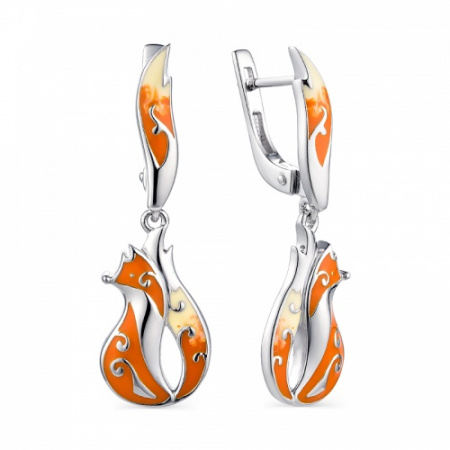 Серьги из серебра с эмалью «Лисички»