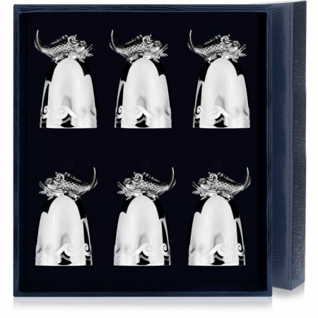 Серебряный набор стопок «Царь-Рыба» - 6 предметов