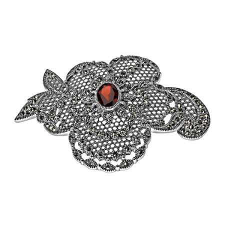 Серебряная брошь Alexandre Vassiliev с гранатом и марказитами Swarovski