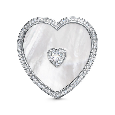 Брошь из серебра с фианитом и перламутром «Сердце»