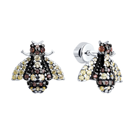 Серебряныесерьги-пусеты с фианитами «Пчела»