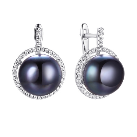 Серебряные серьги с жемчугом и фианитами