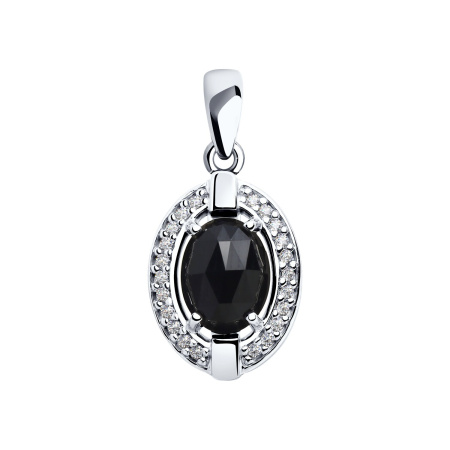 Подвеска из серебра с чёрным агатом и фианитами