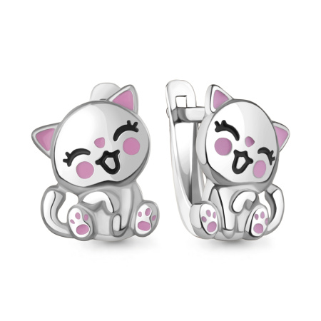 Серьги из серебра с эмалью «Котик»