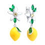 Серьги из серебра с фианитами и эмалью «Лимон»