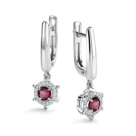 Серьги из серебра с родолитом и фианитами