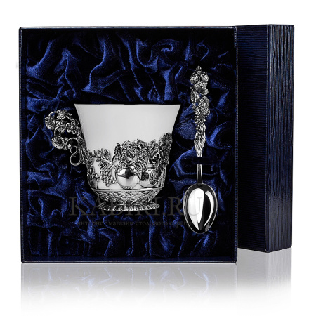 Чашка чайная «Натюрморт» с чернением с ложкой