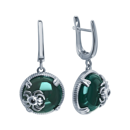 Серьги из серебра с зеленым агатом «Паук»
