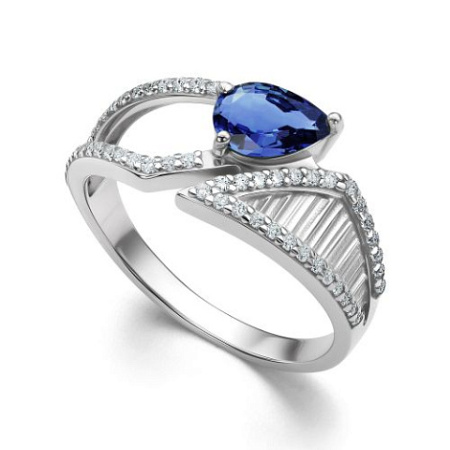 Кольцо из серебра с сапфиром и фианитами