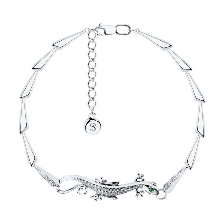 Браслет из серебра с фианитами «Ящерица»