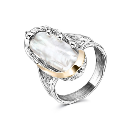 Серебряное кольцо с жемчугом и золотом