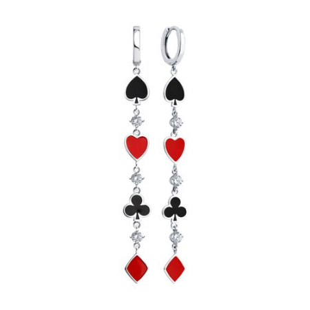 Серебряные серьги с эмалью и фианитами «Карты»