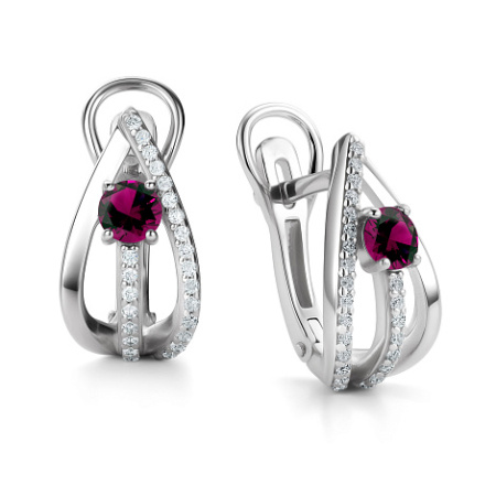 Серебряные серьги с родолитом и фианитами