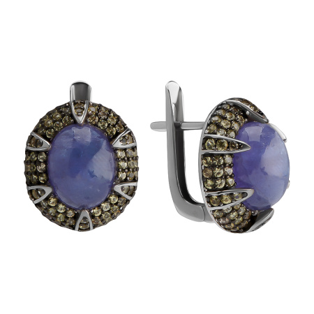 Серьги из серебра с сапфиром и танзанитом