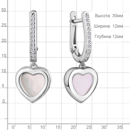 Серьги из серебра с перламутром и фианитами «Сердце»