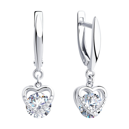 Серебряные серьги с фианитами «Сердце»
