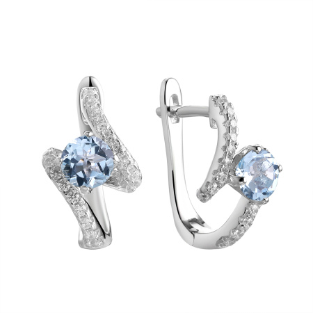 Серьги из серебра с топазом и фианитами