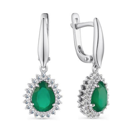 Серебряные серьги с агатом и фианитом