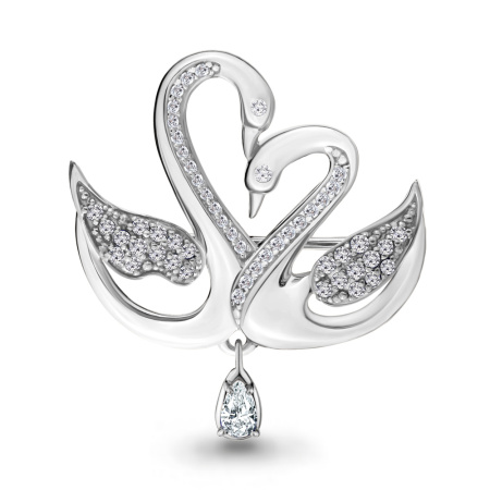 Серебряная брошь с фианитами «Лебеди»