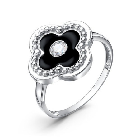 Кольцо из серебра с фианитом и эмалью