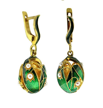 Серьги из серебра с эмалью «Ландыши»