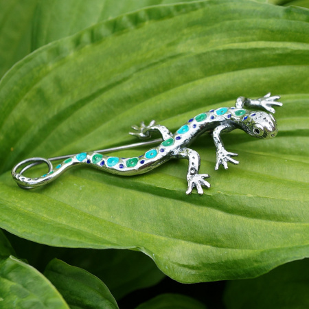 Серебряная брошь с эмалью «Ящерица»