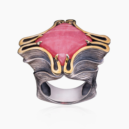 Серебряное кольцо «Розовый Крест» с родохрозитом