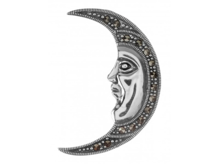 Брошь из серебра «Полумесяц» с марказитами