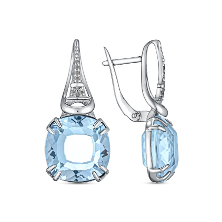 Серьги из серебра с голубым топазом и фианитами