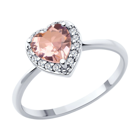 Серебряное кольцо с ситаллом и фианитами «Сердце»