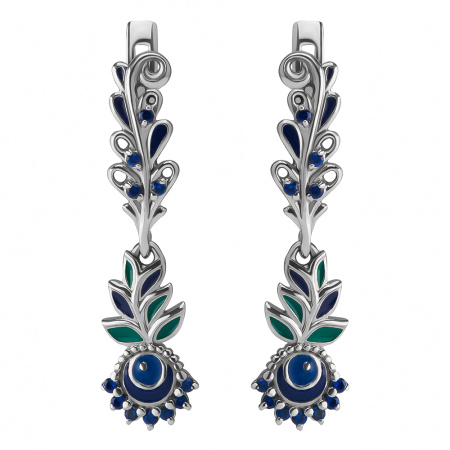 Серьги «Жостовская роспись - Черника» с эмалью