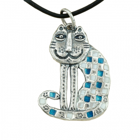 Подвеска из серебра с эмалью «Синий кот»