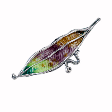 Брошь из серебра с эмалью «Листик»