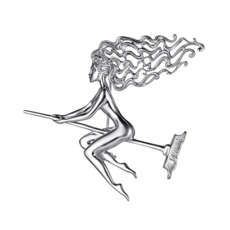 Брошь из серебра «Полёт Маргариты на швабре»