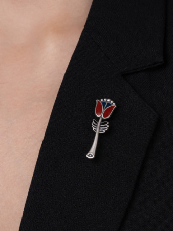 Брошь из серебра 925 Цветочек аленький в русском стиле