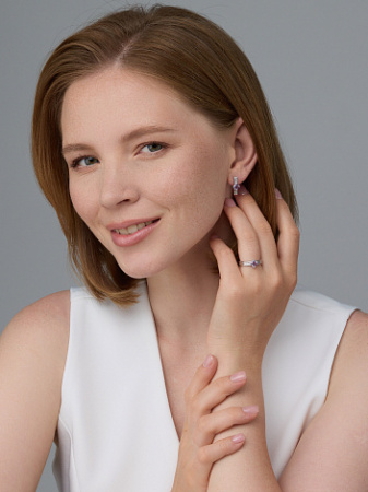 Кольцо из серебра с аметистом и бриллиантами