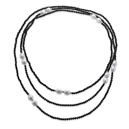 Серебряное колье со шпинелью и жемчугом