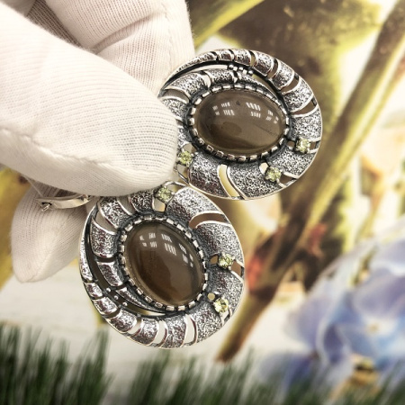 Серебряные серьги «Галактика» с раухтопазом