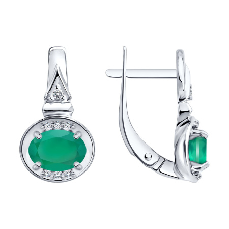 Серьги из серебра с агатом и фианитами