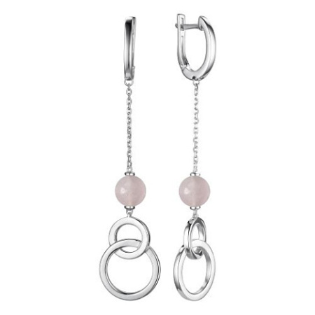 Серебряные серьги с розовым кварцем коллекция «Megapolis»