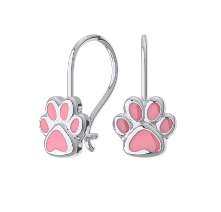 Серебряные детские серьги «Лапки» с эмалью