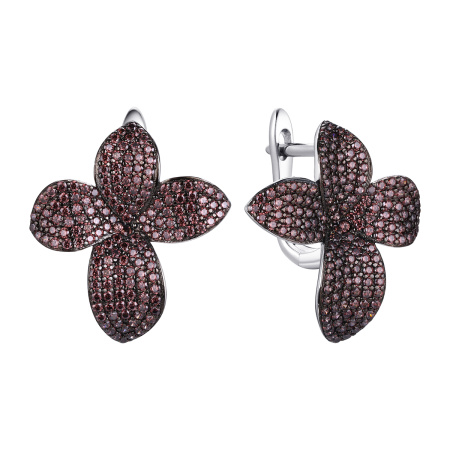 Серьги из серебра с фианитами «Лепестки»