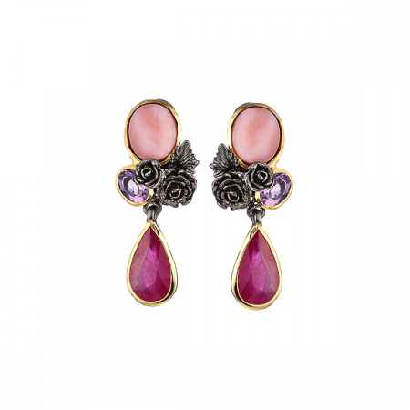 Серебряные серьги с рубином и аметистом