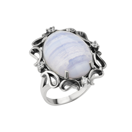 Кольцо из серебра с агатом и фианитом «Галерея»