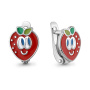 Детские серебряные серьги с эмалью «Клубничка»