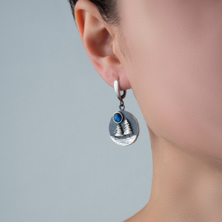 Серьги из серебра с синтетическим опалом «Лес»