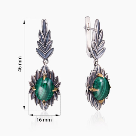 Серьги из серебра с малахитом «Цветок»